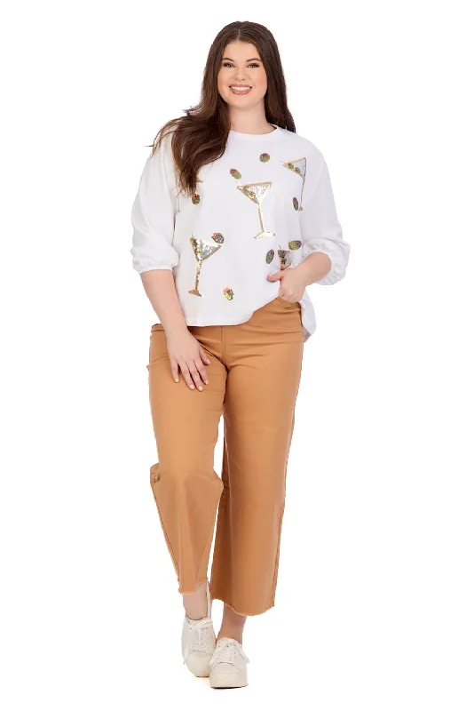 Drink Sparkle Sweatshirt in White by Mudpie Hoodie with Batwing Sleeves Loose Dramatic