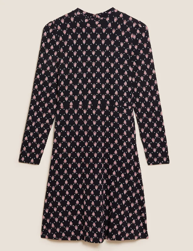 Jersey Printed Knee Length Skater Dress Tunics Office stylish