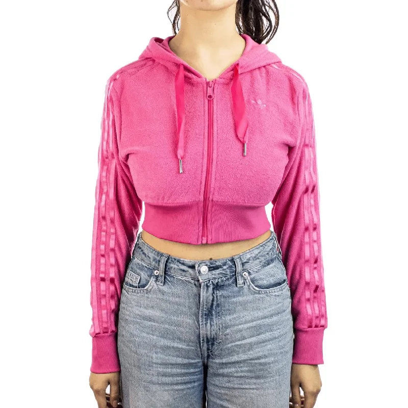 Adidas Short Full Zip Hoodie JN3004 - pink Hoodie with Stripes Bold Sporty