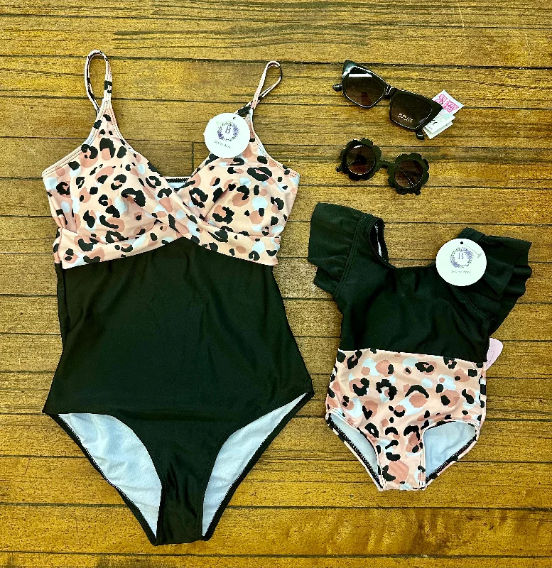 Pink & Black Animal Print Swimsuit Elegant Swimsuit Bottoms
