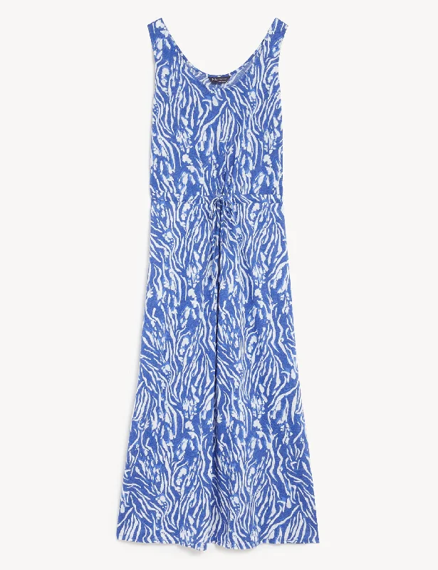 Linen Rich Printed Midaxi Waisted Dress Tunics Corduroy durable