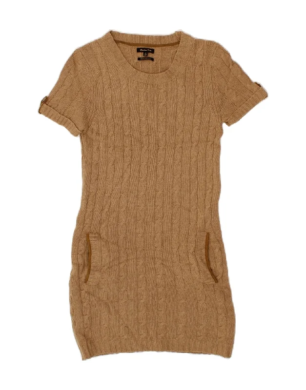 MASSIMO DUTTI Womens Short Sleeves Jumper Dress UK 8 Small Brown Wool Boatneck Modish Everyday