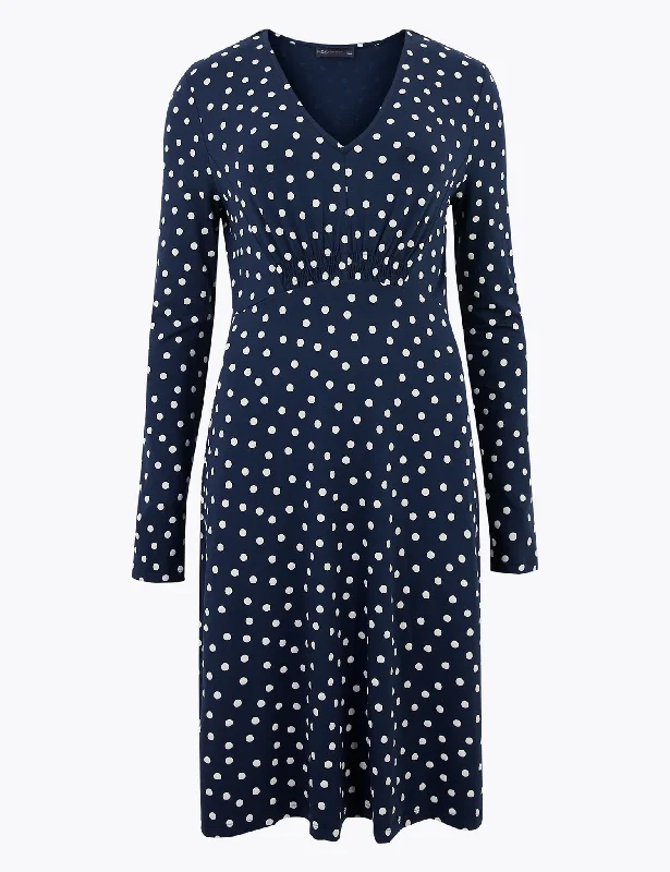 Jersey Polka Dot V-Neck Skater Dress Tunics Essential wardrobe