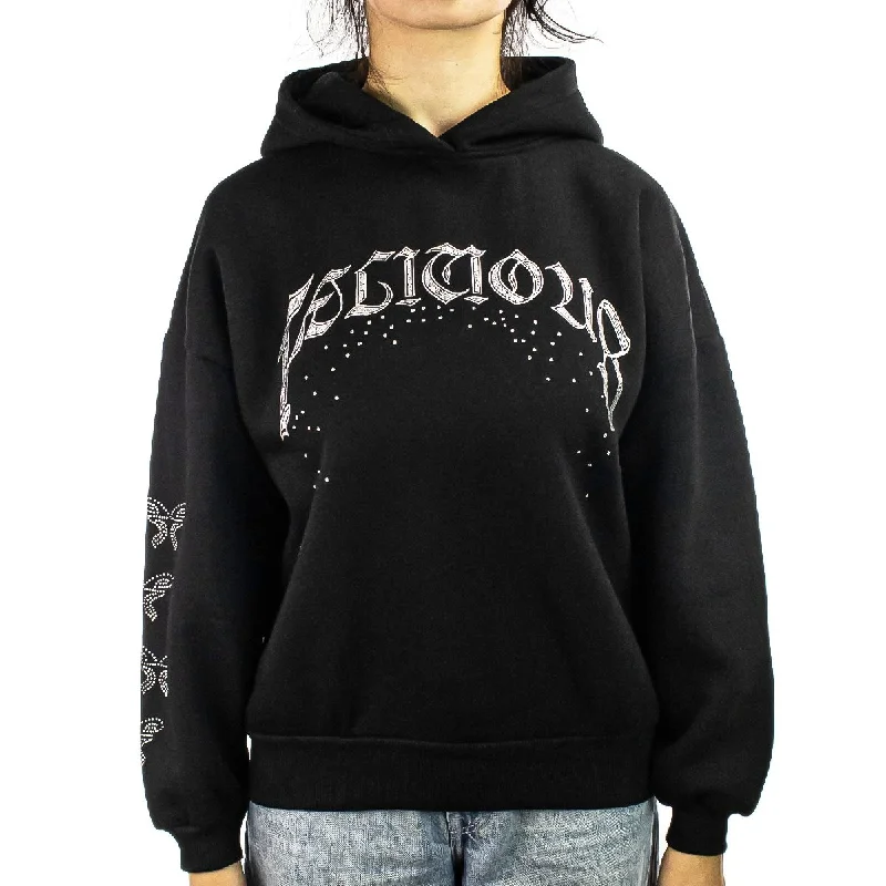 Felicious Regular Hoodie Rhinestones 61280021 - schwarz Hoodie with Ribbed Neckline Snug Warm
