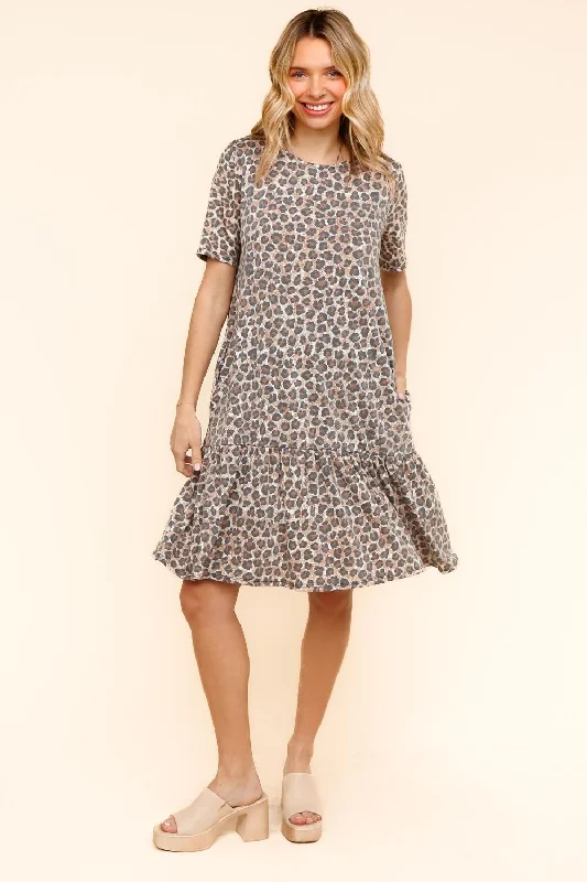 TUNIC LEOPARD PRINT DRESS W/ BACK RIBBON BOW TIE Shift Classic Vintage