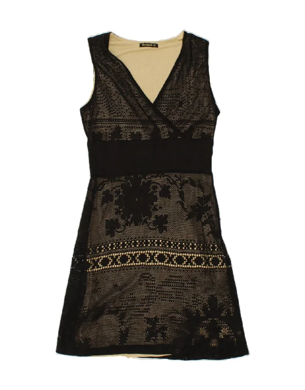 DESIGUAL Womens Sleeveless A-Line Dress UK 12 Medium Black Floral Tunics Brand named