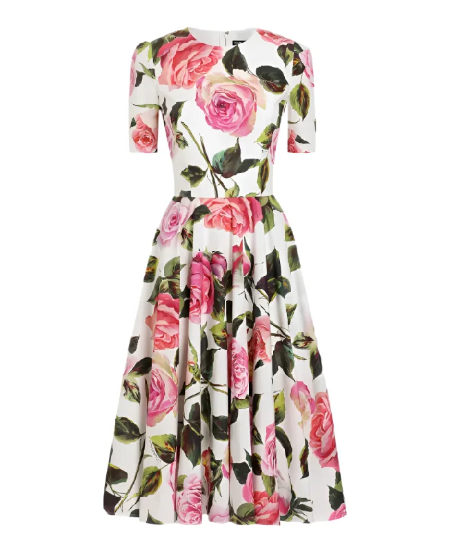 Dolce & Gabbana babydoll dress with rose print Tunics Mesh breathable