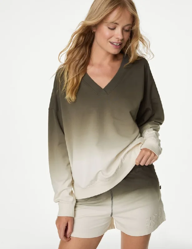 Pure Cotton Ombre Lounge Sweatshirt Hoodie with Fur Luxurious Winter