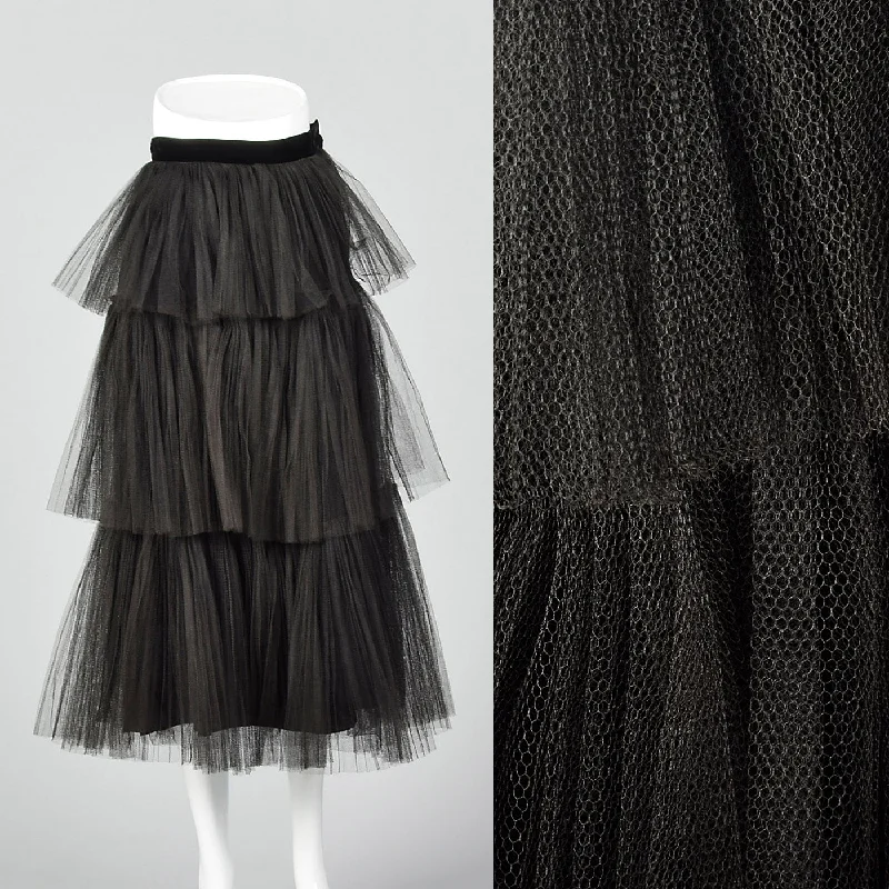 1950s Black Tulle Skirt silk skirt sleek