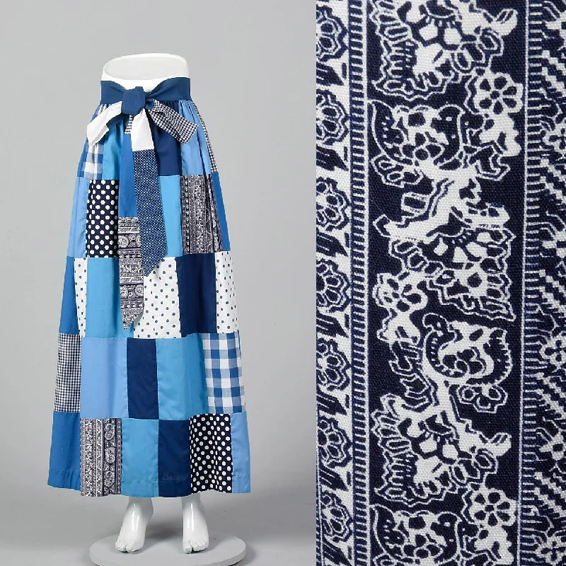 1970s Blue Quilted Maxi Skirt midi skirt versatile