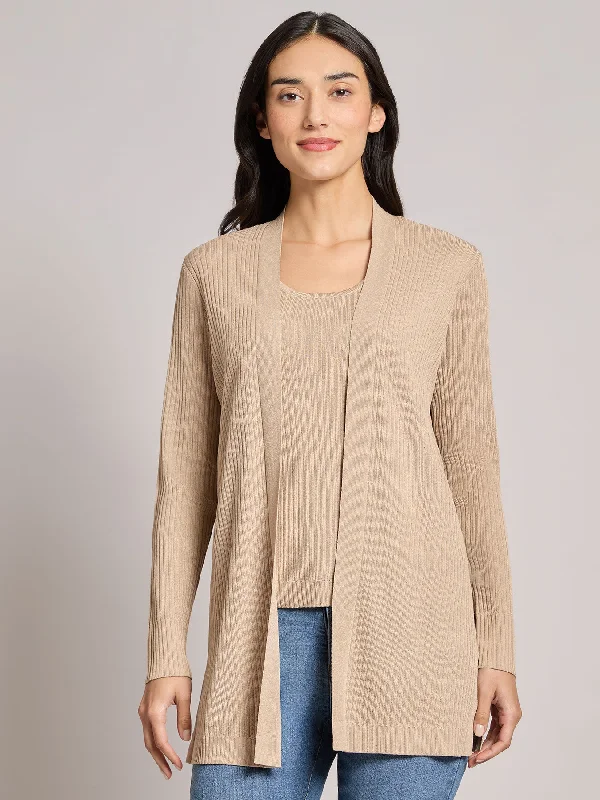 Petite Open Front Sutton Cardigan Toggled Drawstring Belted