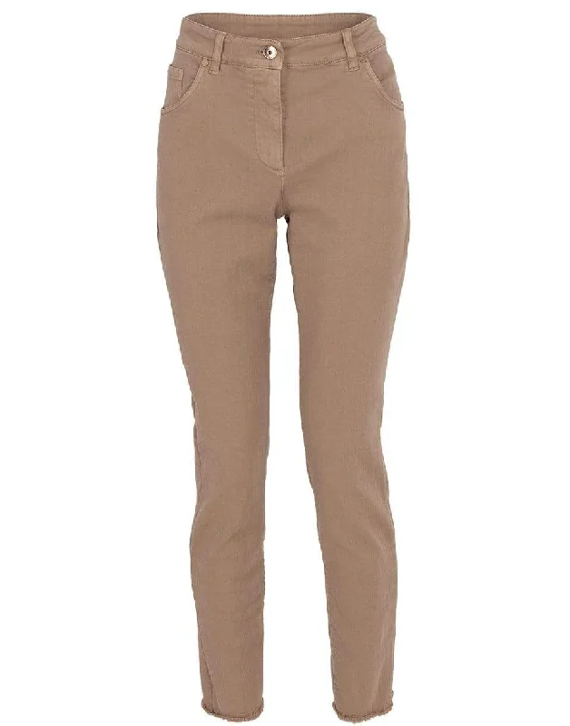 Skinny Frayed Hem Denim Pant Cozy Full-Length Pants