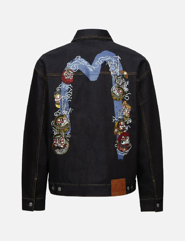 Kumadori Daruma Daicock Print and Embroidery Loose Fit Denim Jacket Anorak Shell Jacket Lightweight Jacket Kumadori Daruma Daicock Print and Embroidery Loose Fit Denim Jacket Anorak Shell Jacket Lightweight Jacket