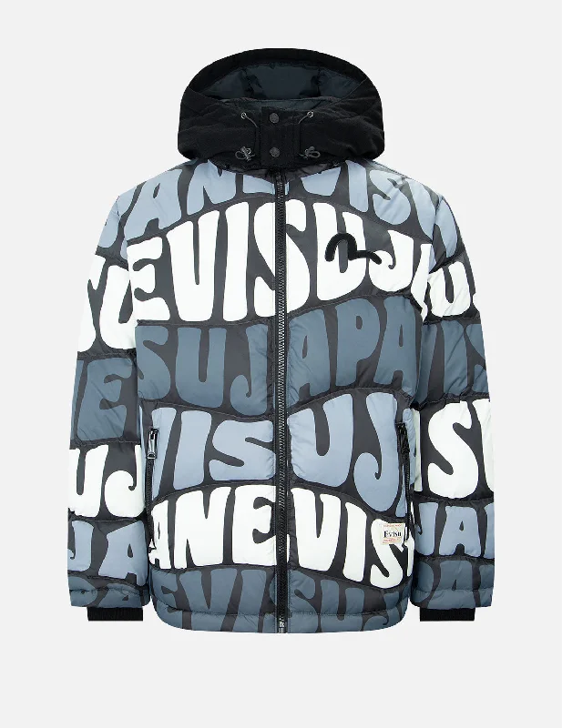 Allover Wavy Text Print Down Jacket Satin Jacket Silk Jacket Chiffon Jacket