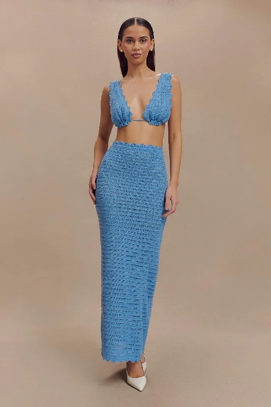 Jadia Crochet Fishtail Maxi Skirt - Cornflower Blue lace skirt romantic