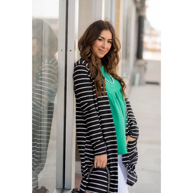 Thin Striped Tunic Cardigan Elegant Classic Vintage