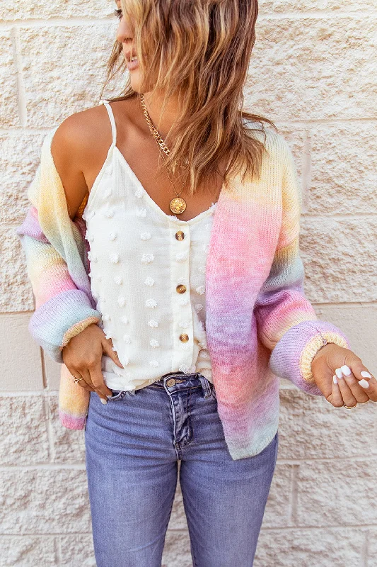 Ombre Tie-dye Drop Shoulder Cardigan Solid Print Embellished