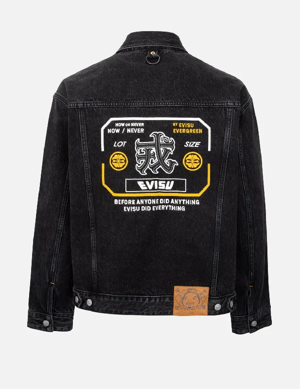Kanji Print Denim Jacket Fitted Jacket Loose Jacket Oversized Jacket