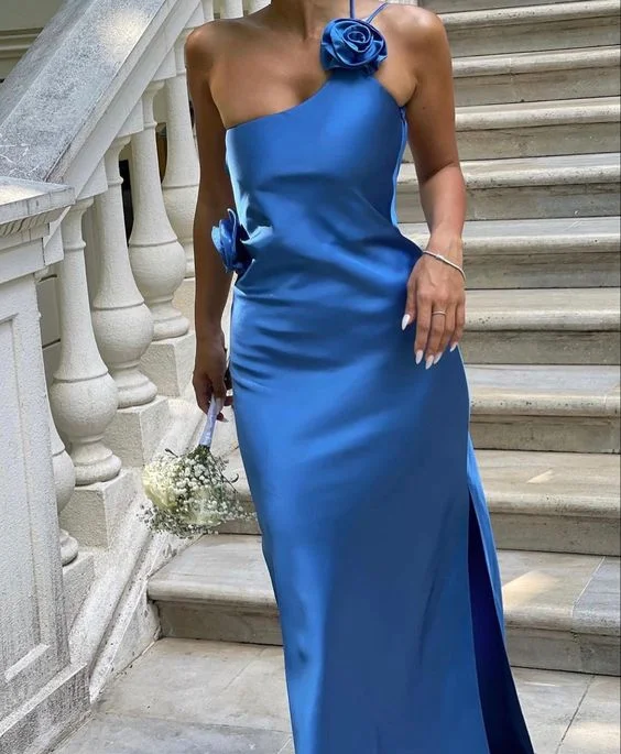 Sexy Royal Blue Backless Prom Dress Long Party Dress With Flowers cc2186 Tunics Solid Classic