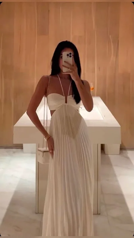 Sexy White A Line Pleated Party Dress Evening Gown cc1586 Tunics Sale discount