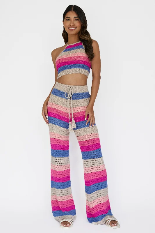 Dream Believer Crochet Pants Stripe Pink Multi Relaxed Casual Leggings