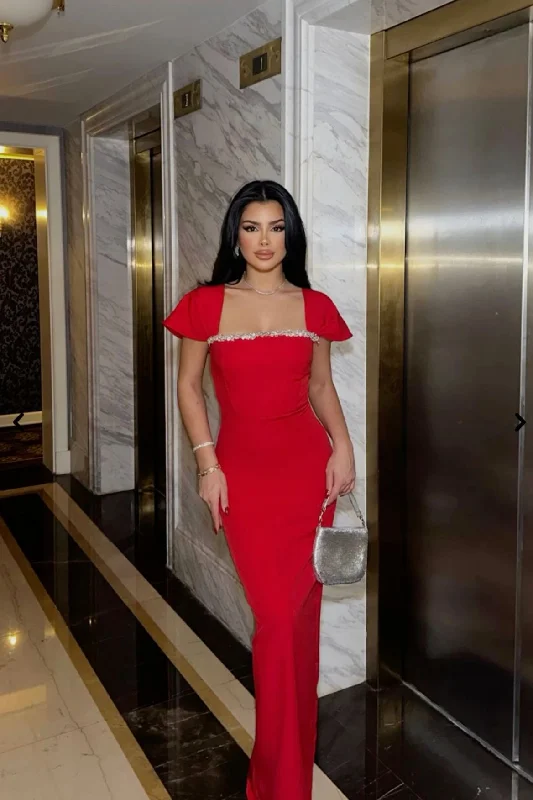 Gorgeous Red Sleeveless Beading Long Formal Party Dress Evening Gown, DP4434 Tunics Sophisticated sleek Gorgeous Red Sleeveless Beading Long Formal Party Dress Evening Gown, DP4434 Tunics Sophisticated sleek