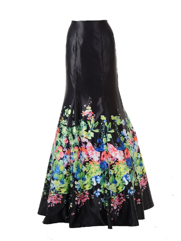 Poly USA | Ed Young SK34 Multi Color Flower Print Design Mermaid Skirt slim fit skirt