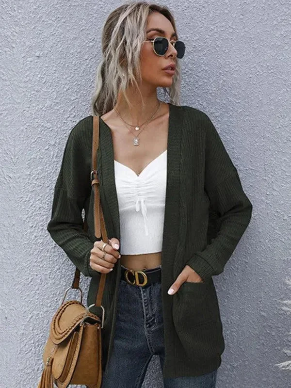 Solid Casual Long Women Cardigan Sweater Wool Fabric Cashmere Fabric Tweed Fabric
