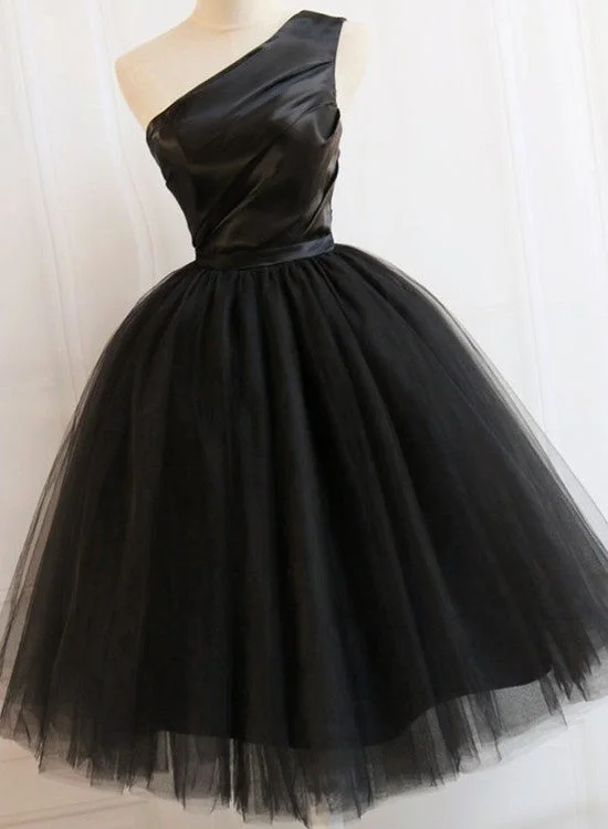 Black One Shoulder Vintage Party Dresses, Black Homecoming Dresses Chiffon Maxi Beach Black One Shoulder Vintage Party Dresses, Black Homecoming Dresses Chiffon Maxi Beach