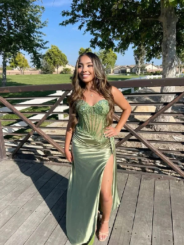 Sage Green Spaghetti Straps Split Long Party Dress Formal Evening Gown, DP4496 Tunics Long Elegant Sage Green Spaghetti Straps Split Long Party Dress Formal Evening Gown, DP4496 Tunics Long Elegant