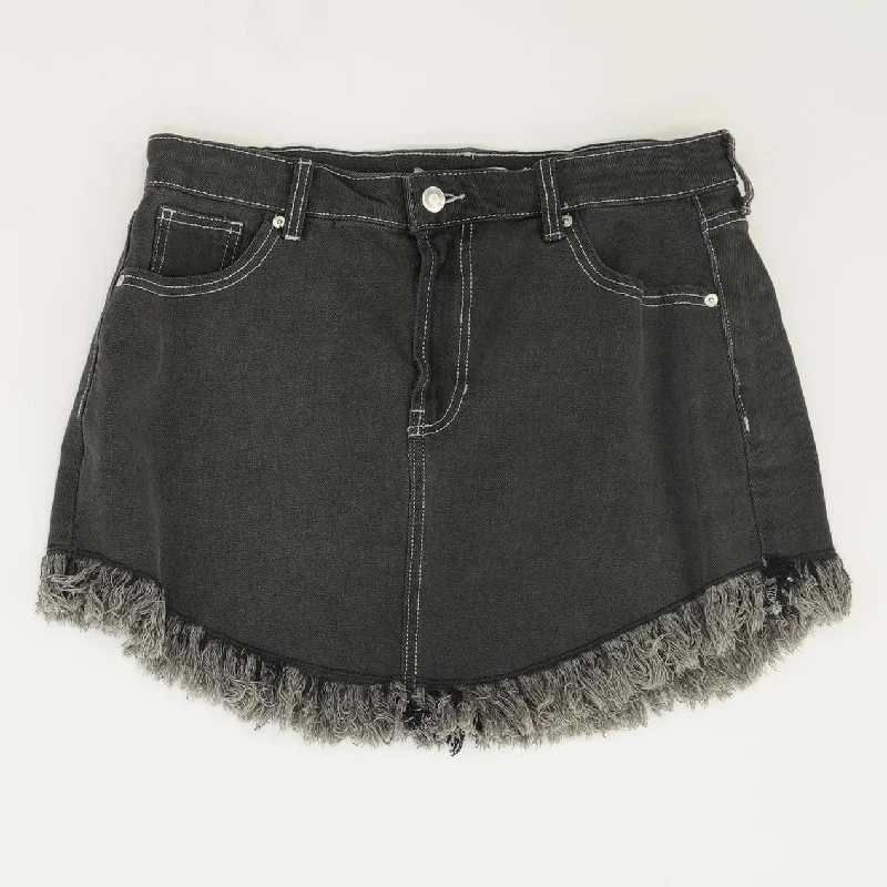 Black Solid Mini Skirt linen skirt relaxed