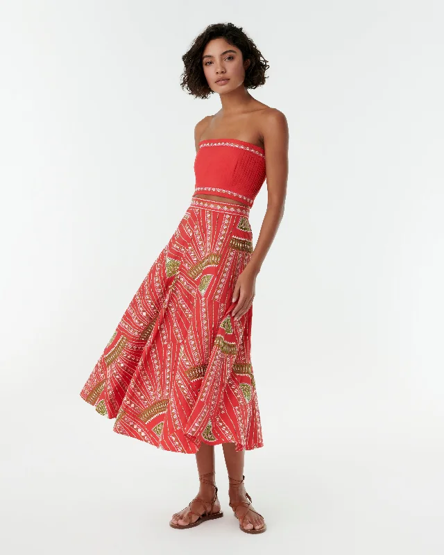 Tasha Skirt with Japanese Peacock Embroidery leather skirt sleek