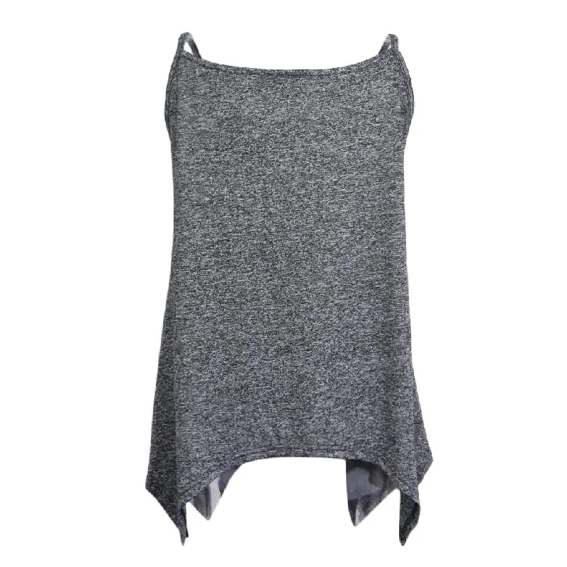 Women Spaghetti Strap Tank Tops V Neck Pleated Camisole Gray XL flexible tank top