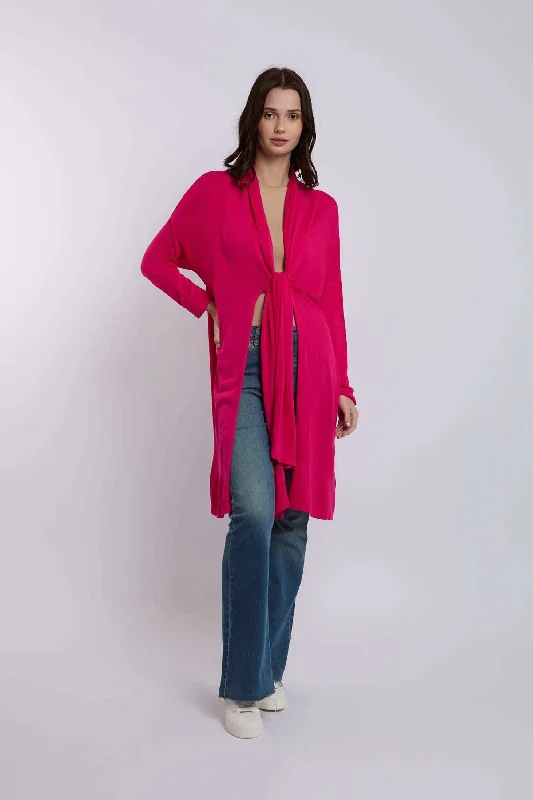 Women Regular Fit Cardigan - Pink Toggled Drawstring Belted