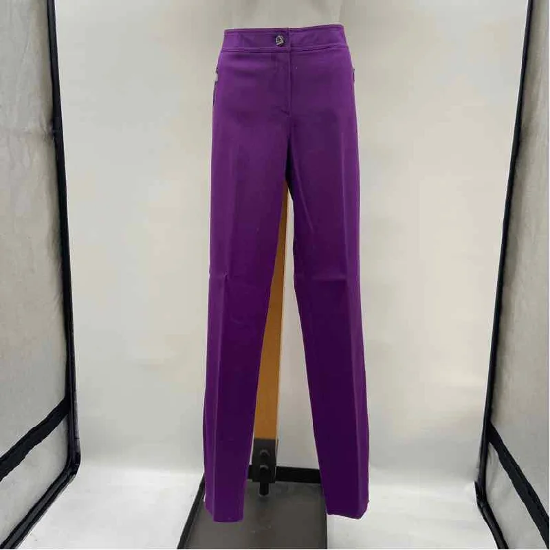 Per Se Women's Size 12 Purple Solid Pants Formal Linen Trousers