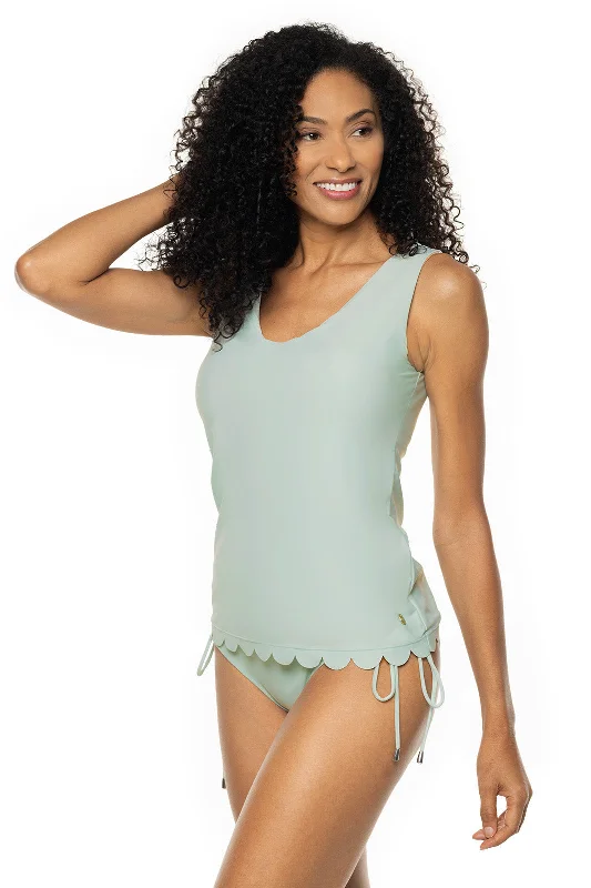 Women's Acropora Scallop Swim Tank | Misty Aqua bright tank top