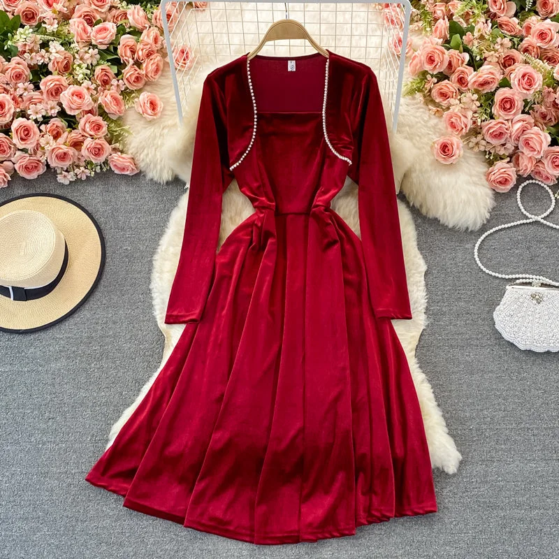 Hepburn style waist closed to show thin temperament, large swing skirt  3237 midi skirt versatile