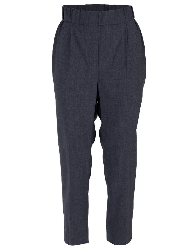 Dark Grey Tropical Wool Monili Side Stripe Pull On Pant Chic Checkered Pants