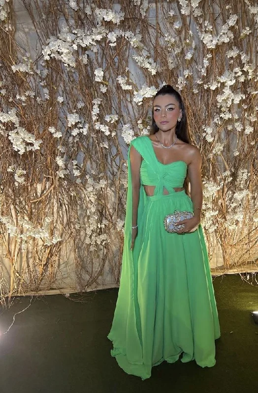 Green One Shoulder Sweetheart A-Line Long Formal Party Dress, DP4060 Tunics Business professional