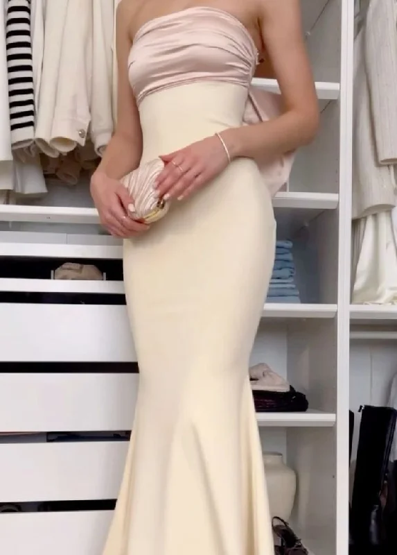 Elegant Mermaid Long Satin Evening Dress Strapless Prom Party Dress cc1596 Tunics Summer linen
