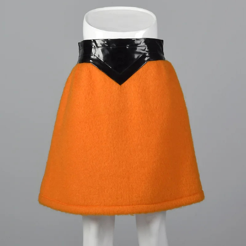 1960s Pierre Cardin Space Age Mod Orange Mohair and Black Vinyl Mini Skirt lace skirt romantic