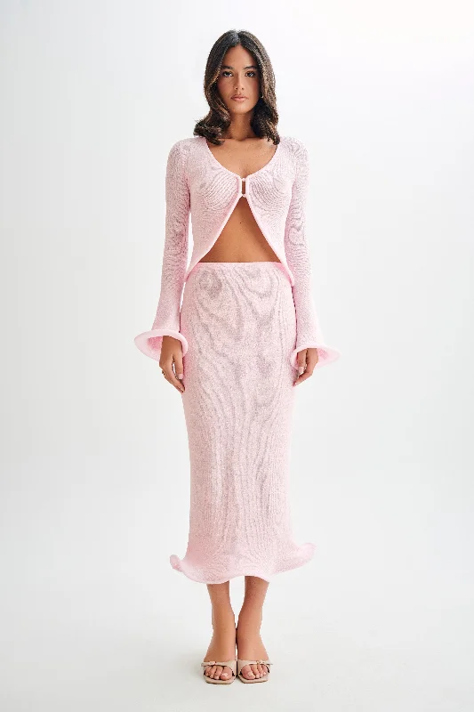 Gigi Knit Midi Skirt - Misty Rose denim skirt casual