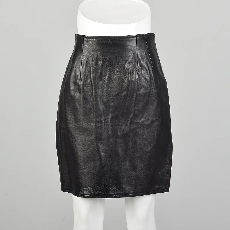 XS Black Leather Mini Skirt tiered skirt playful