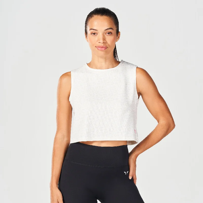 Core Crop Tank - Pearl White Leopard peekaboo tank top