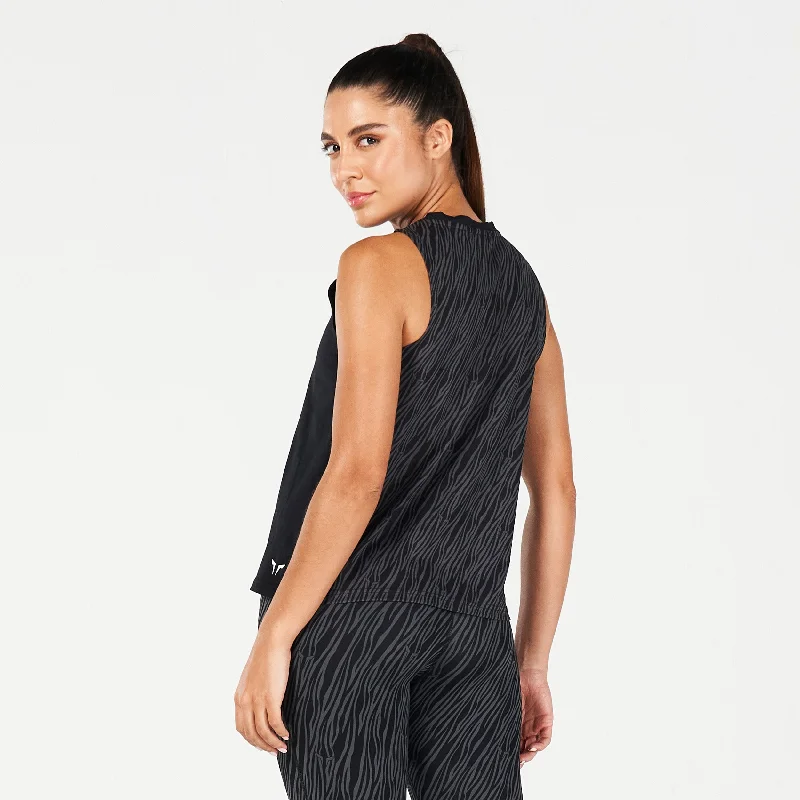 Core Wild Print Back Tank - Black charcoal tank top