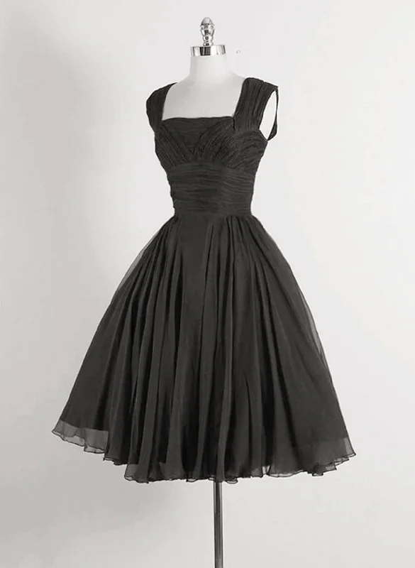 Black Chiffon Knee Length Wedding Party Dress, Black Chiffon Homecoming Dress Tunics Seasonal trendy Black Chiffon Knee Length Wedding Party Dress, Black Chiffon Homecoming Dress Tunics Seasonal trendy