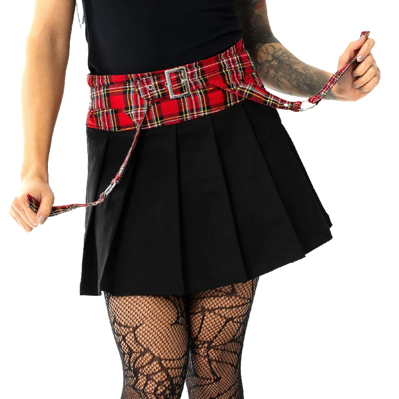 BOBBI SKIRT - BLACK/RED TARTAN wool skirt warm