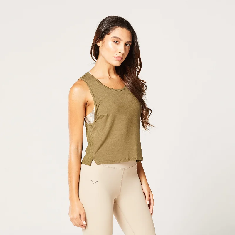 Code Mesh Back Tank - Khaki spandex blend tank