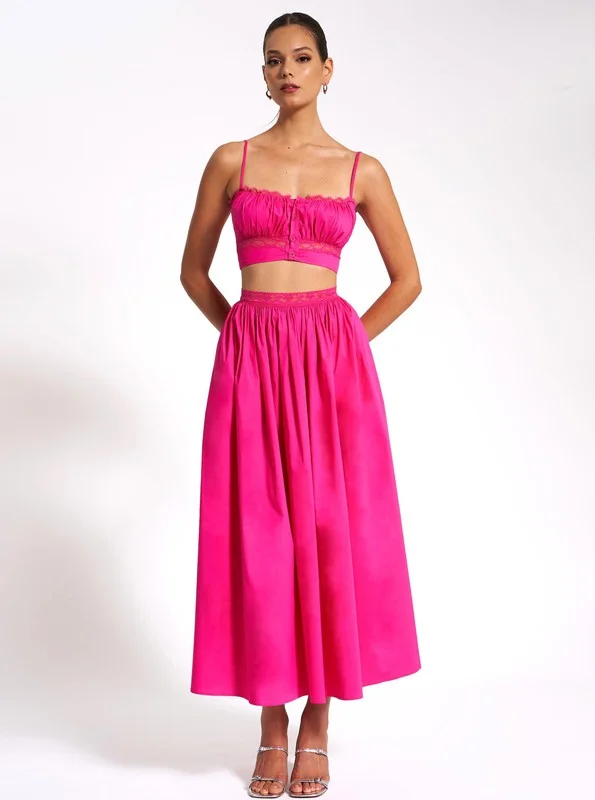 Martha Fuchsia Cotton Poplin Maxi Skirt and top Set lace skirt elegant