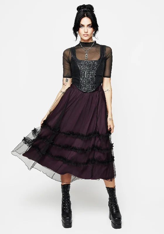 Wanderer Contrast Lining Tiered Midi Skirt velvet skirt plush